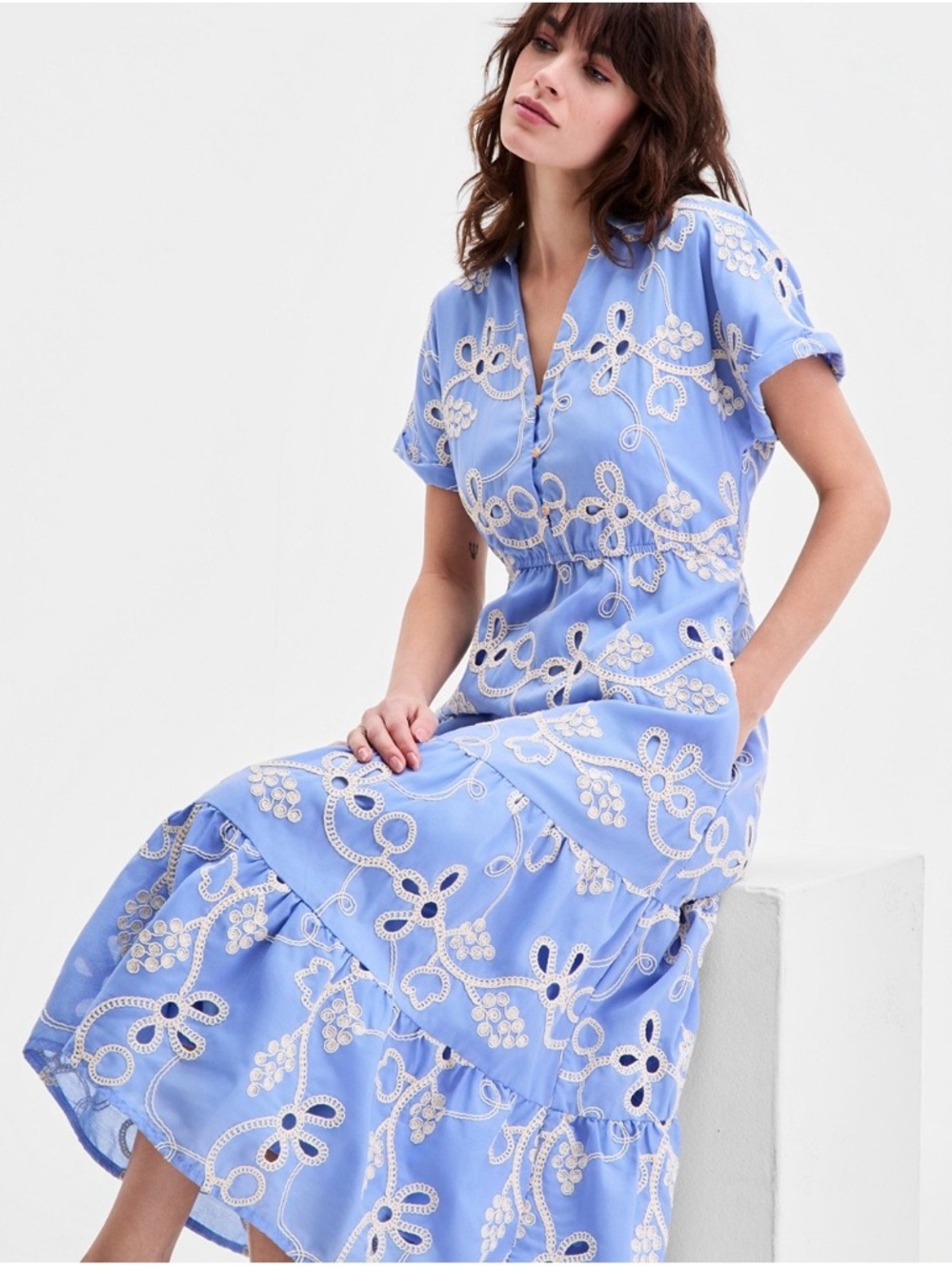 NWT Sam Edelman Blue Eyelet Midi Dress Size 12 or Large